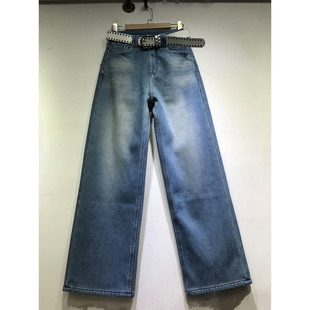 阔腿裤 E野视角加绒加厚直筒裤 窄版 拖地刺绣牛仔裤 女2025年冬季