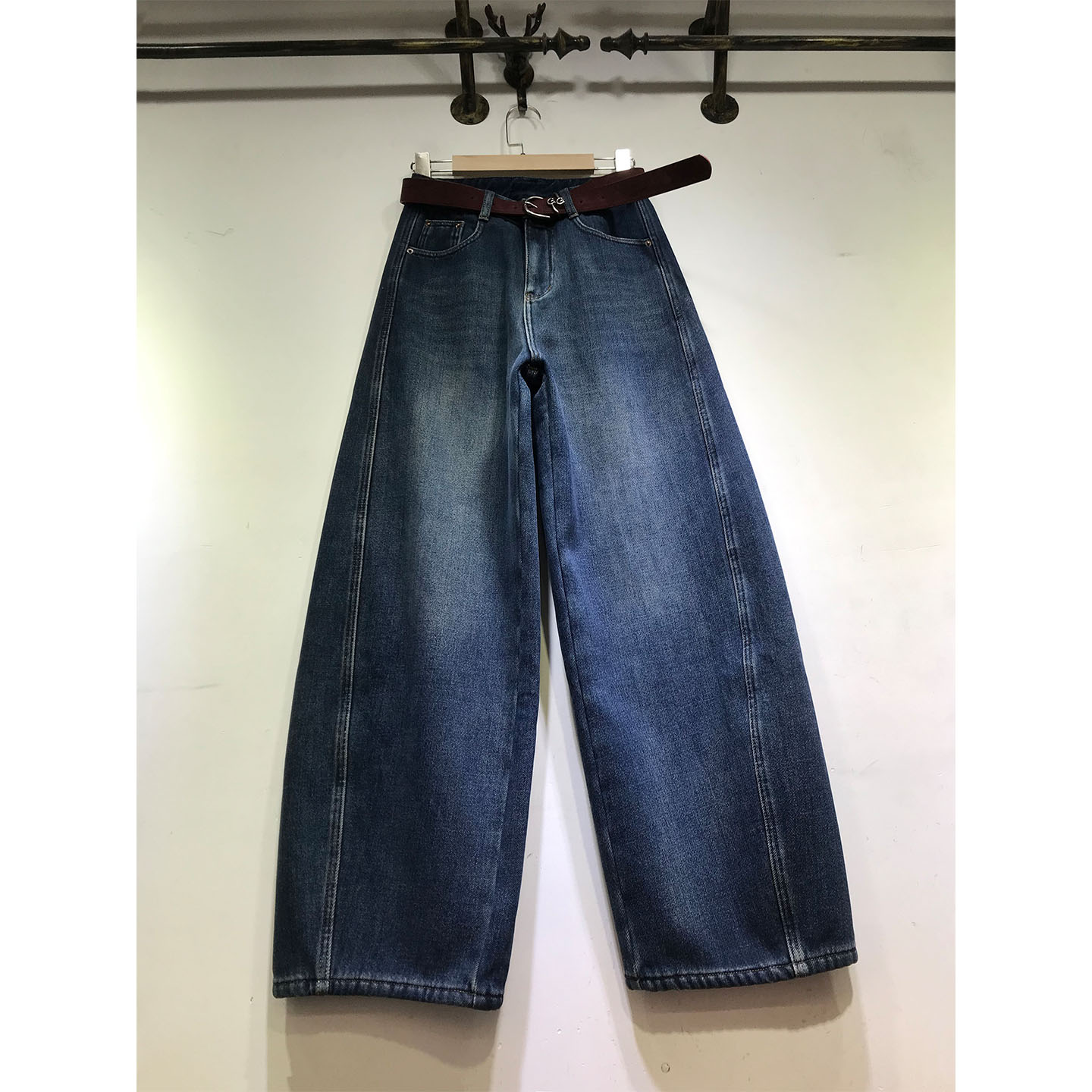 加绒加厚弯刀裤女牛仔裤阔腿裤