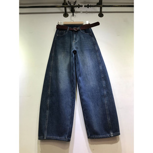 压线阔腿裤 拖地牛仔裤 61103 女2025年冬季 E野视角加绒加厚弯刀裤