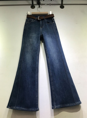 E野视角加厚复合绒微喇叭裤女2025年冬季弹力牛仔裤显瘦长裤8630