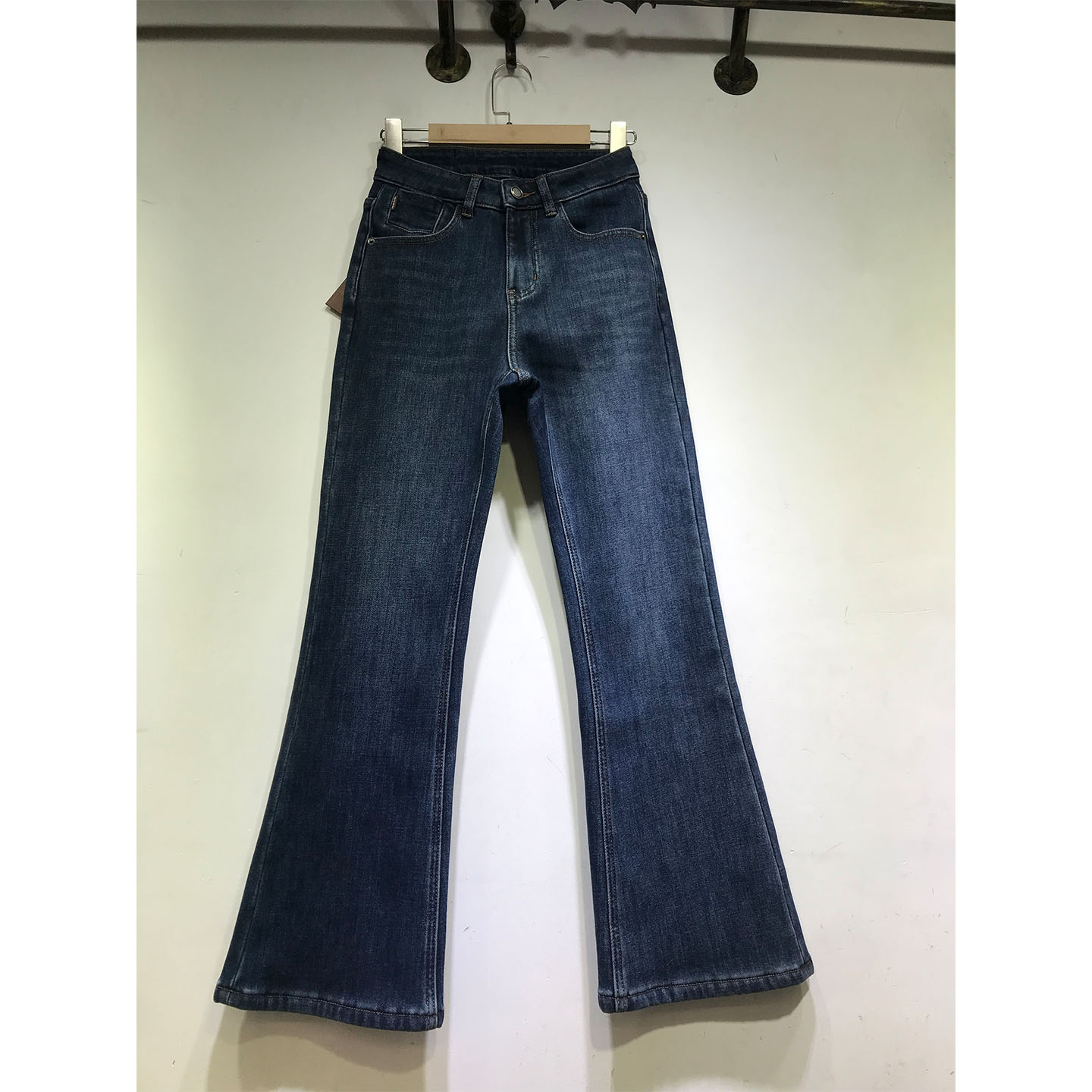 加厚复合绒微喇叭裤女九分牛仔裤