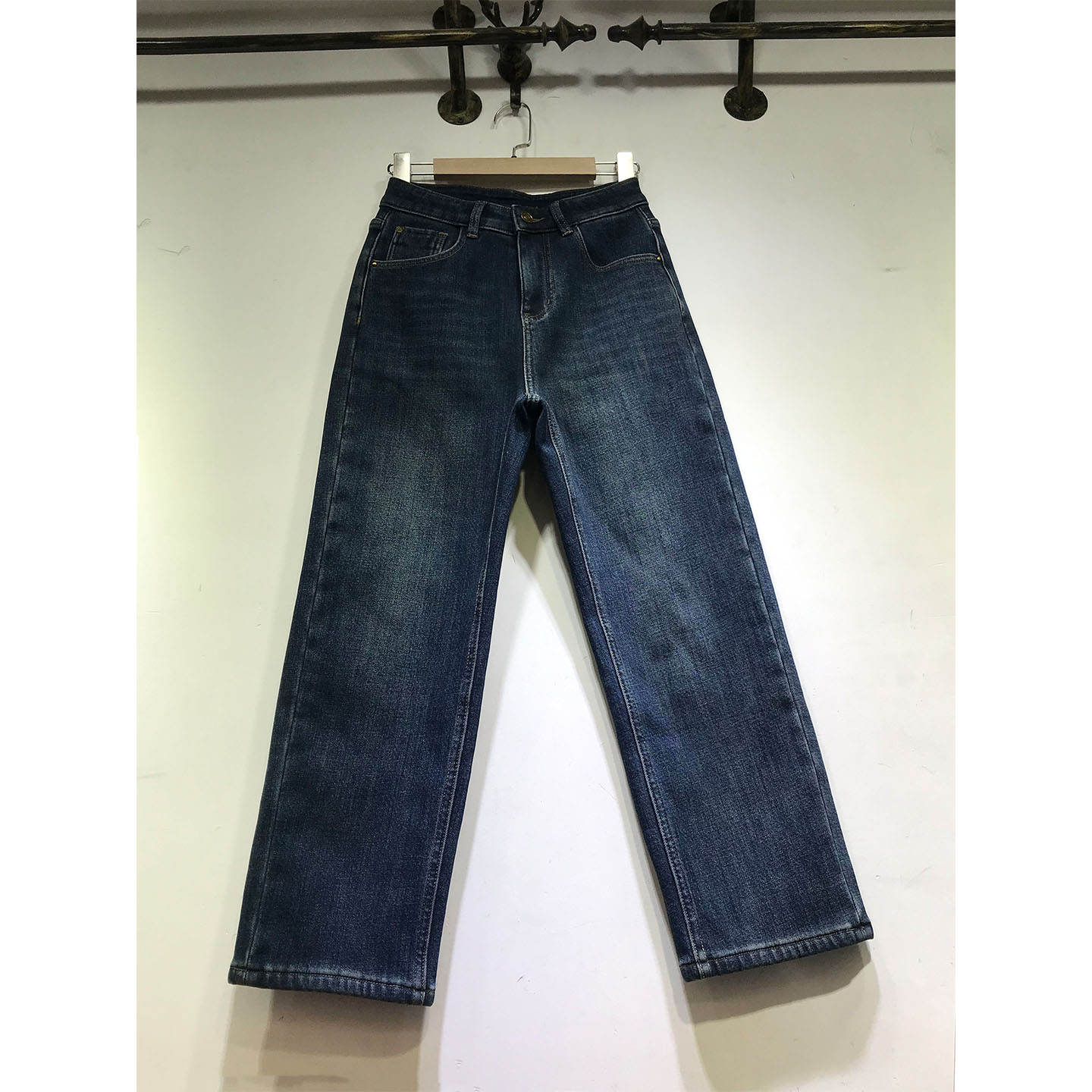 加厚复合绒烟管裤女九分小直筒裤