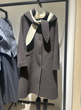 SHIXI石茜女装2025年冬装专柜正品 X1GAF409C204连帽撞色长款大衣