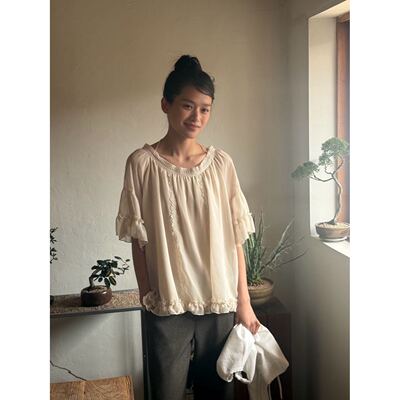 韩国小众品牌OWNMOOD波西米亚风系带花边罩衫