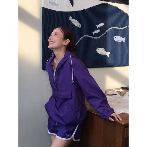 韩国小众品牌MUSED抽绳连帽冲锋防晒上衣