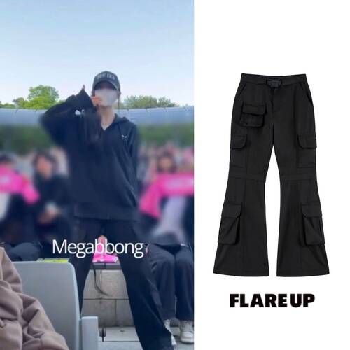 韩国小众品牌FLAREUP境萌花moka同款微喇工装裤