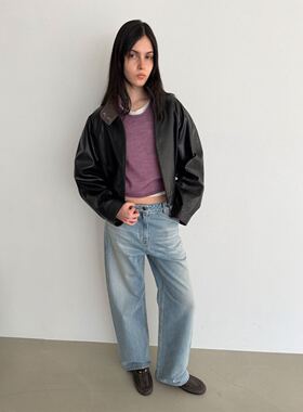 韩国小众品牌LC立领廓形环保皮衣外套