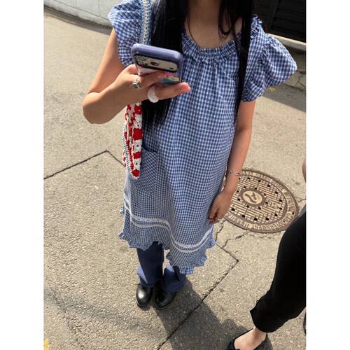 韩国小众品牌MUSED夏日清新捏褶飞袖娃娃连衣裙