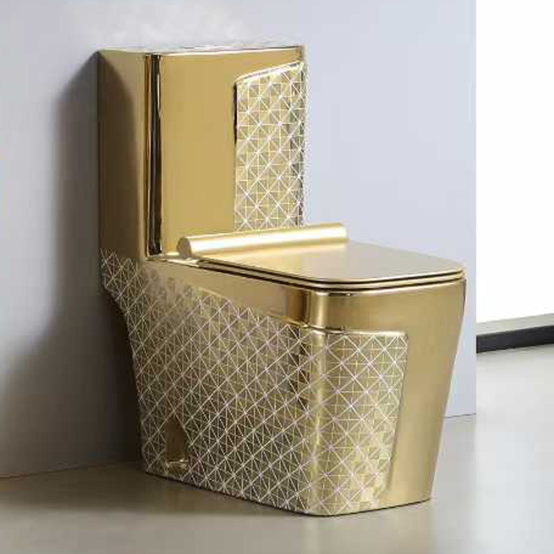 家用彩金复古座便器镀金连体柱盆普通坐便器