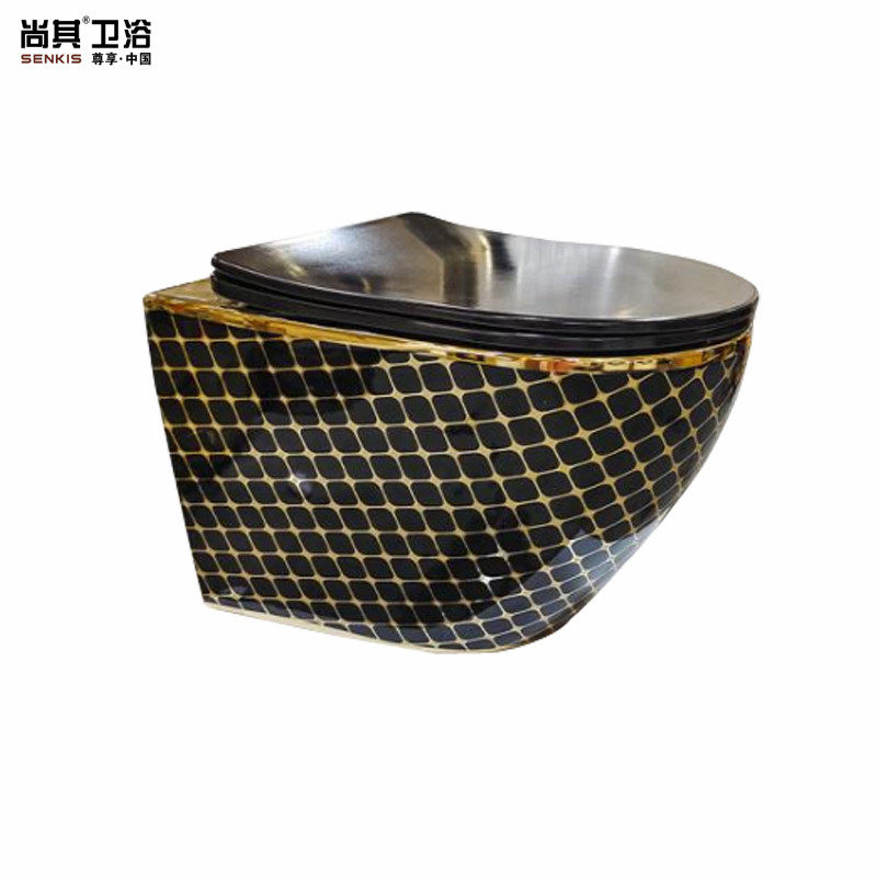 入墙金色挂便墙排彩色挂壁马桶电镀金挂式坐便器小户型土豪金坐厕