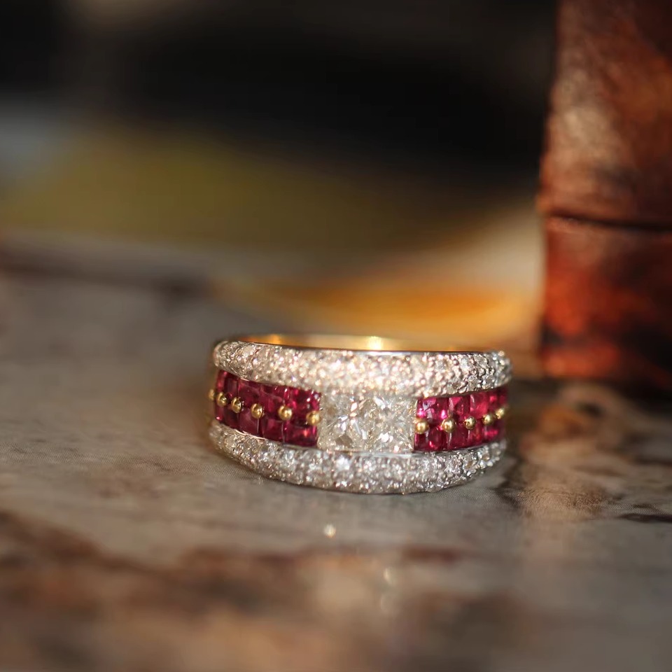 翎舞珠宝18K金红宝石钻石戒指