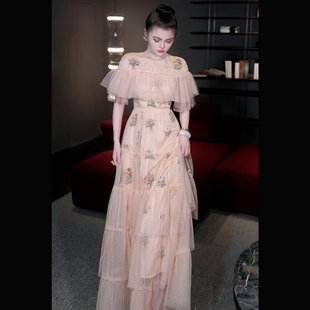 Women's Dress 202春夏新款法式重工网纱绣花连衣裙长裙蛋糕裙