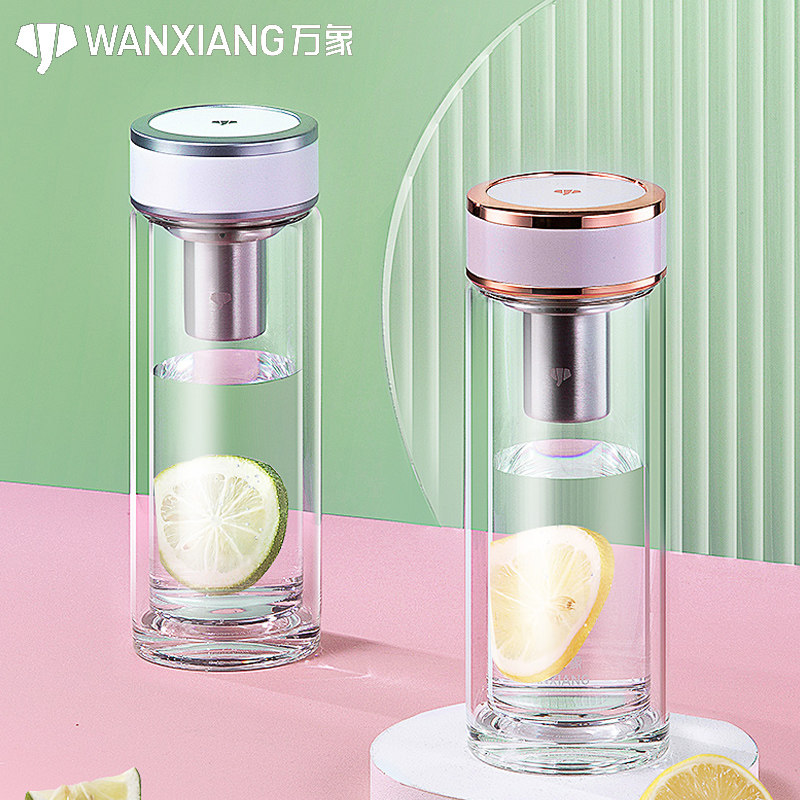 万象高颜值双层玻璃杯女生小清新耐高温防烫透明泡花茶办公水杯子