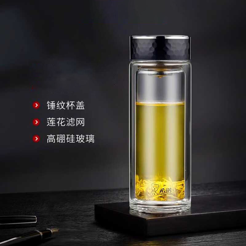 希诺新款锤纹时尚透明双层玻璃杯