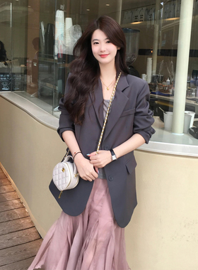 小西装外套女2024新款春秋宽松休闲阔版高级感灰色小个子气质西服