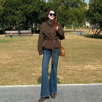 小个子复古棕色立领呢子大衣