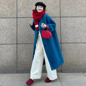 小众设计感高级感简约毛呢大衣女秋冬季 蓝色单排扣中长款 呢子外套