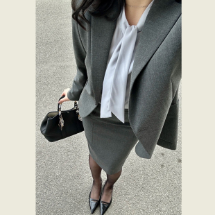 职场通勤干练优雅收腰包臀裙两件套 女春秋季 高智感灰色西装 套装