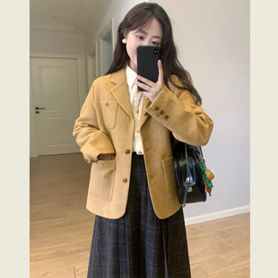 复古英伦风人字纹单排扣西装外套女春秋新款休闲宽松百搭西服上衣