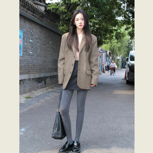 简约杂绿色宽松显瘦西装 韩系设计感呢大衣西服 毛呢外套女秋冬季