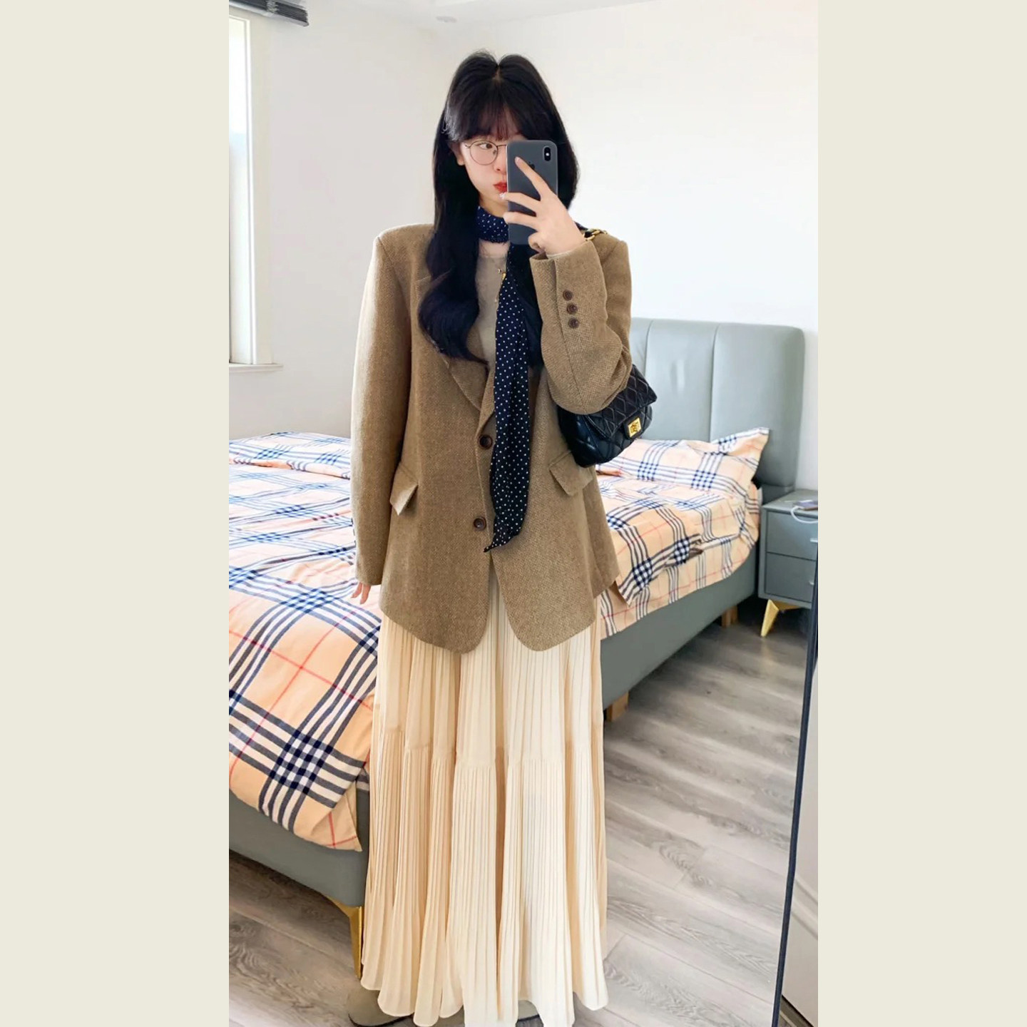 韩系小个子卡其色西装外套