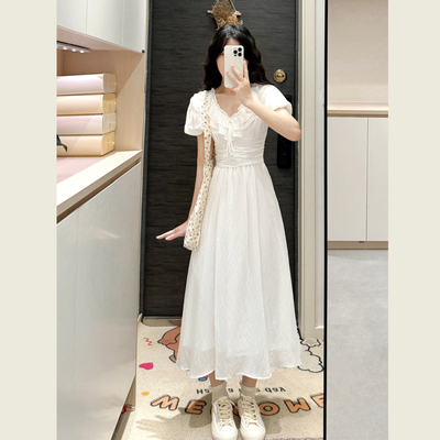 甜美双层荷叶领a字气质连衣裙