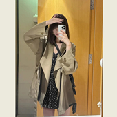 卡其色立领时尚 小个子大翻领休闲百搭风衣 英伦宽松外套女春秋季