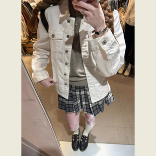 韩系白色翻领牛仔短款外套女款秋季小个子宽松休闲百搭夹克上衣