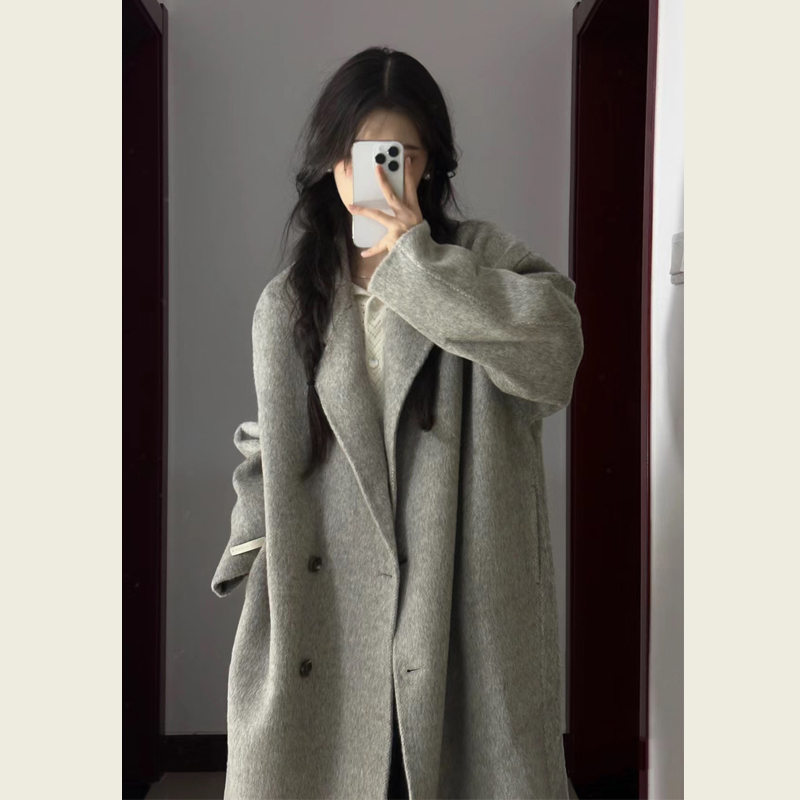 秋冬韩系高级感灰色百搭宽松显瘦毛呢外套小个子呢子大衣女中长款