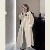 小个子韩系日系休闲中长款 米白色立领廓形风衣外套女春秋季 新款
