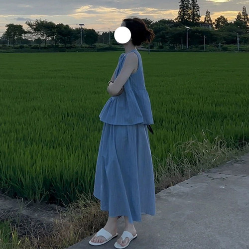 慵懒风A字半身长裙子两件套