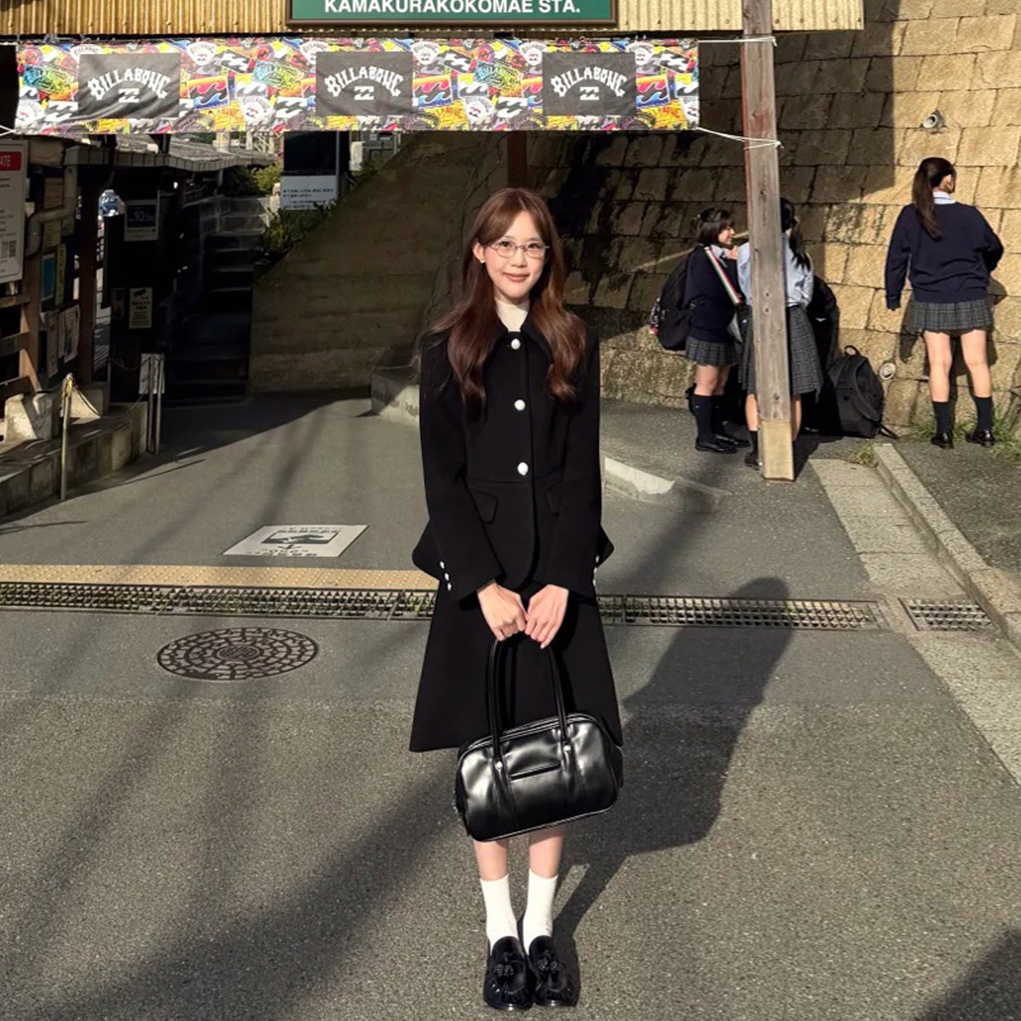 黑色名媛千金风毛呢套装女秋冬季收腰小香风外套高腰半身裙两件套