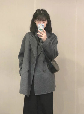 宽松时髦极简中长款毛呢外套