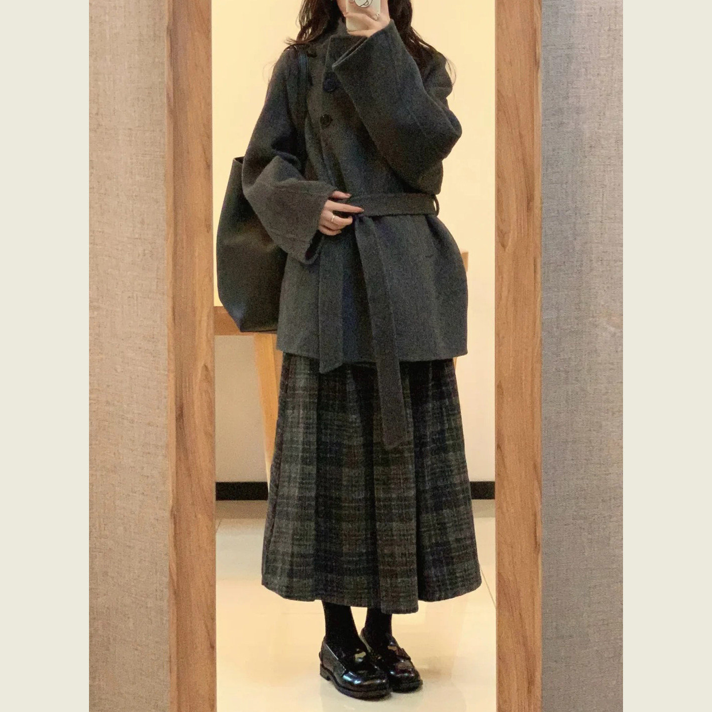 深灰色立领宽松显瘦毛呢外套女秋冬季小个子中长款百搭呢子大衣