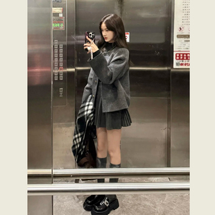 复古灰色小香风百搭毛呢外套女秋冬小个子高级感休闲短款呢子大衣