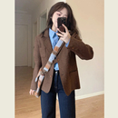 复古高级感棕色西装 韩系小个子休闲百搭毛呢外套 呢子大衣女秋冬季