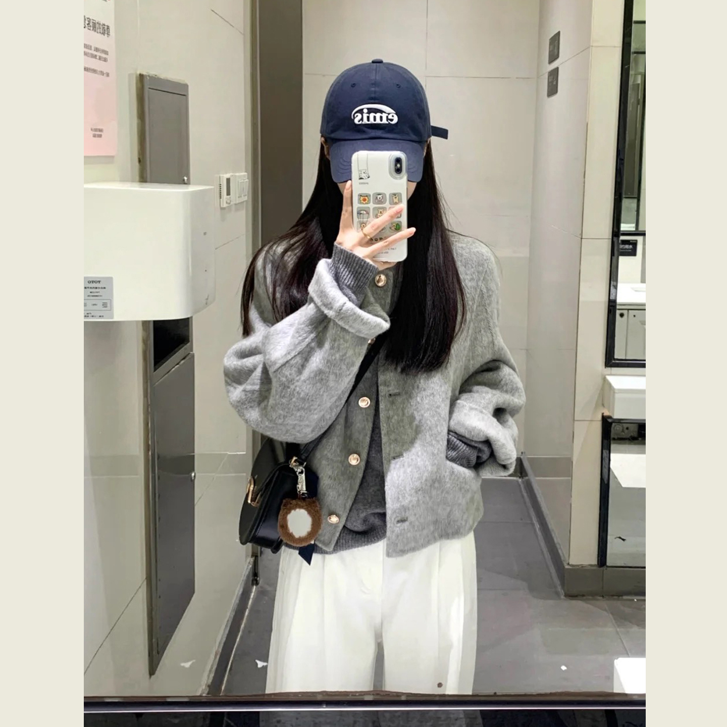 韩系赫本风灰色呢子大衣呢子上衣