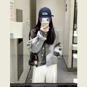 韩系赫本风灰色呢子大衣呢子上衣女秋冬季 小个子圆领短款 毛呢外套