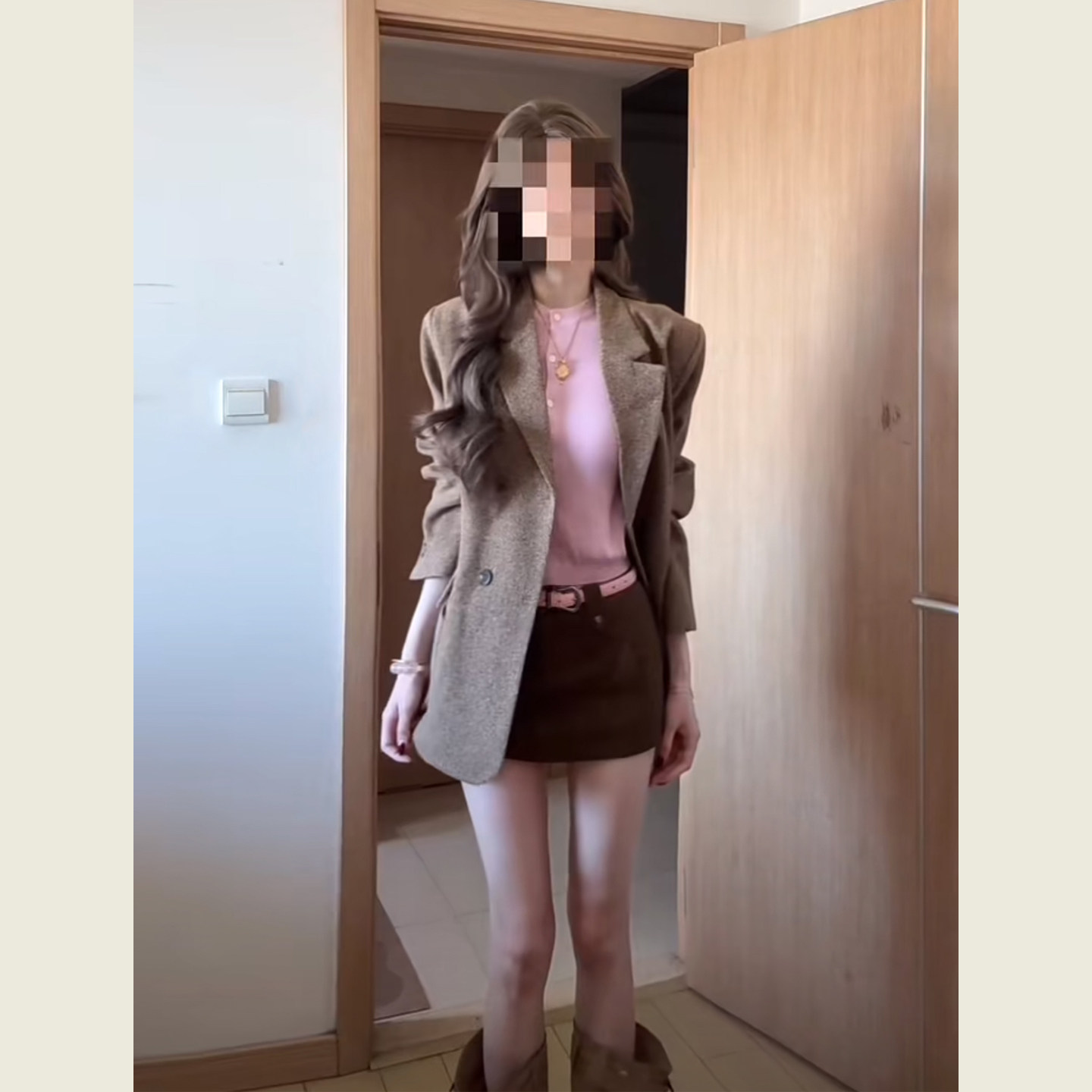 韩系英伦风棕色西装毛呢外套女秋冬季小个子百搭休闲呢子西服上衣
