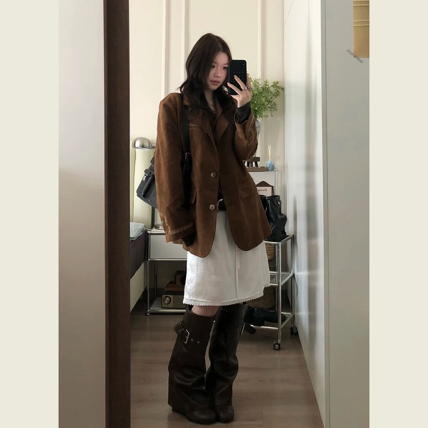 复古英伦风棕色西装呢子外套女春秋小个子高级感休闲小西服上衣