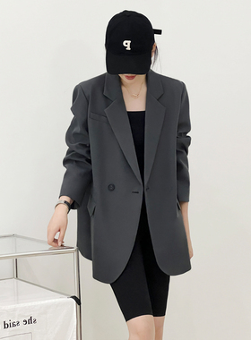 高级感灰色西装外套女春秋新款韩版一粒扣小个子宽松休闲西服