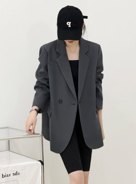 芷澈服饰灰色宽松休闲西装外套女