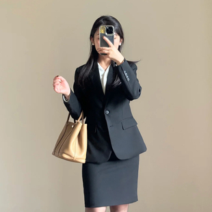 上班通勤穿搭套装 外套半身裙两件套 女春秋职业气质高级感黑色西装
