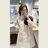 韩系象牙色中长款 高级感英伦风气质休闲宽松风衣外套 大衣女春秋季