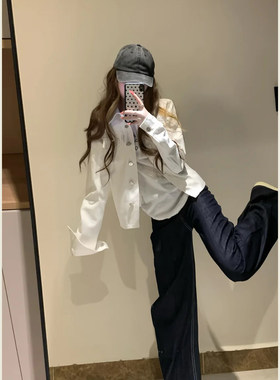 美式复古白色翻领短款夹克