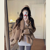 呢子大衣女秋冬季 韩系驼色翻领时尚 短款 慵懒风宽松显瘦毛呢外套