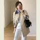 休闲大衣 小个子中长款 卡其色撞色翻领拼接风衣外套女春秋新款 韩版