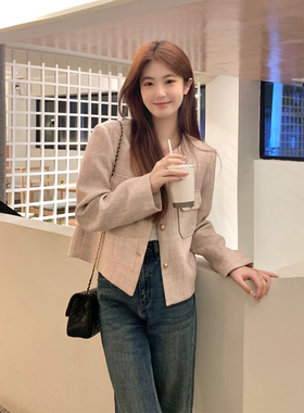 法式千金名媛粉色小香风外套女春秋新款高级感小个子短款开衫上衣