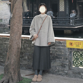 甜美减龄蝴蝶结灰色呢子大衣女秋冬短款 小个子圆领显瘦毛呢外套