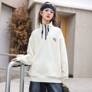 女大童加绒卫衣骄骄虎2025冬季新款初中生高中生一体绒polo领7497